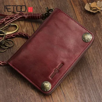 AETOO Original retro multi-funkcionalne anti-theft verige cowhide navpično denarnice sponke multi-card torbici, moški in ženske denarnice