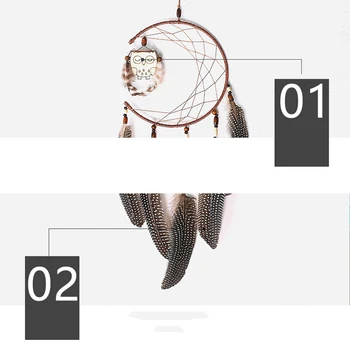 1set Vetru Zvončki Ročno izdelane Lesene Sova Catcher mreže s Perjem Steni Visi Catcher Plovila, za Dekoracijo Doma