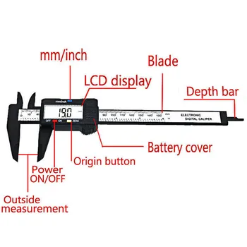 1PC Novo Digitalno kljunasto merilo 6 inch Elektronski Vernier Caliper150mm 0,1 mm Čeljusti Digitalni Mikrometer Vladar Merjenje Orodje