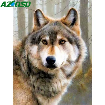 AZQSD Diamond Vezenje Prodaja Živali Volk Doma Dekor Ročno Diamond Slikarstvo Celoten Kvadratni Sliko Okrasnih Wall Art Darilo