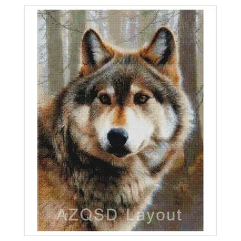 AZQSD Diamond Vezenje Prodaja Živali Volk Doma Dekor Ročno Diamond Slikarstvo Celoten Kvadratni Sliko Okrasnih Wall Art Darilo
