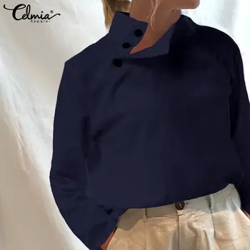 Celmia Elegantni Beli Vrhovi Ženske Long Sleeve Vintage Bluze 2021 Pomlad Gumbi Majica Priložnostne Svoboden Barva Blusas Femininas