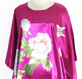 Tiskani Škrlatno Žensko Svile Rajon Kimono Classy Cvet Haljo Kopalne Obleke Kitajski Letnik Domov Obleko Pajama Nightgown Plus Velikost 6XL