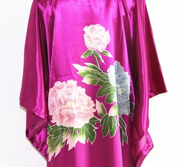 Tiskani Škrlatno Žensko Svile Rajon Kimono Classy Cvet Haljo Kopalne Obleke Kitajski Letnik Domov Obleko Pajama Nightgown Plus Velikost 6XL