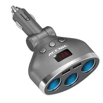 ACCNIC 3 v 1 Univerzalni Dvojno USB Avto Polnilec Napetost Digitalni Prikaz Avto Vžigalnik Splitter
