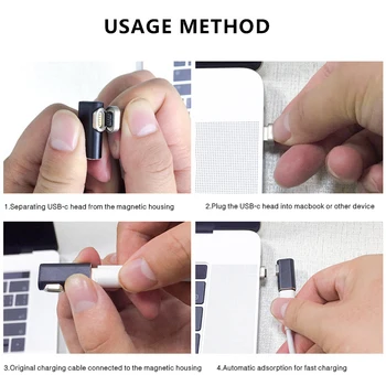 L Vrsta Magnetni USB C Adapter za MacBook Pro, 15inch 87W 4.3 A Komolec USB Tip C Polnjenje Priključek za Huawei Samsung Xiaomi