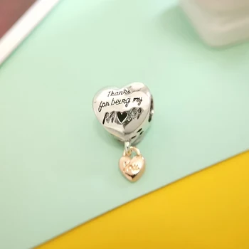 925 Sterling srebro srce-obliko Mama Ljubezen kovinski čar fit original srebrno zapestnico ali ogrlico ženske, modni nakit