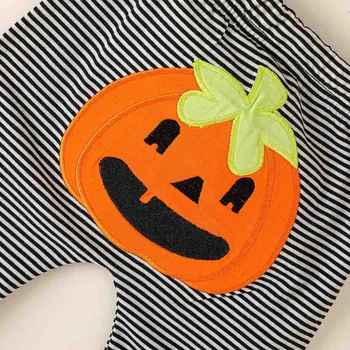 (0-24M) Baby Dolg Rokav Halloween Pismo Romper Bučna Hlače Klobuk, Tri-delni Set moj prvi Halloween Pismo Jumpsuit Bučna F4