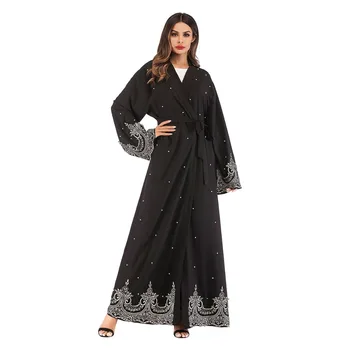 Plus Velikost Haljo Malezija Abaya Dubaj Tam Kaftan Ženske Beading Pearl Čipke Kimono Jopico Muslimansko Obleko, Hidžab Turški Islamska Oblačila