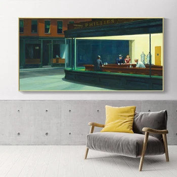 Slavni slika Nighthawks, ki Jih Edward Hopper Platno, Slikarstvo, Umetnost Plakatov in Fotografij Wall Art Slike za Dnevni Sobi Doma Dekor