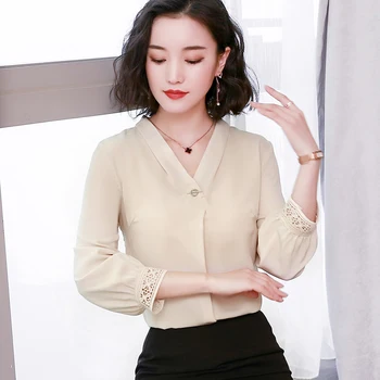2019 šifon V-ovratnik bluzo ženski mozaik pomlad nositi novo plus velikost womens vrhovi in blousse ženska majica blusas 1951 50
