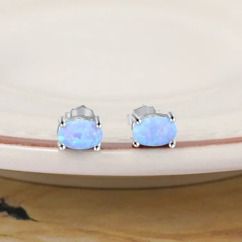 Nakit Kompleti za Ženske 925 Sterling Silver Obroči Verige Ogrlice Uhani Modri Oval Opal Nakit Ljubitelji Darilo (Lam Hub Fong)