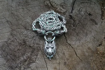 Moški iz nerjavečega jekla ogrlica viking volk glavo z viking volk obesek norse talisman etnične nakit