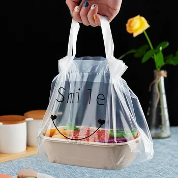 50pcs Prozorno Plastično Vrvico za zavezovanje Vreče Takeaway Pakiranje Hrane Plastičnih Solata Torto Prenosni Darilne Vrečke Z Ročajem
