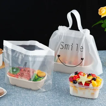 50pcs Prozorno Plastično Vrvico za zavezovanje Vreče Takeaway Pakiranje Hrane Plastičnih Solata Torto Prenosni Darilne Vrečke Z Ročajem