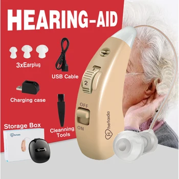 HeTaiDa Slušni aparat za Polnjenje Sluha Ojačevalnik Zmanjševanje Šuma, Dolgo trajanje Baterije BTE Slušnih Pripomočkov Za Gluhost