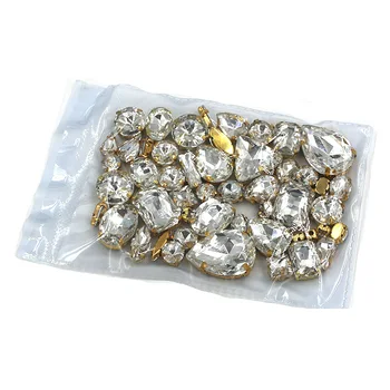 Brezplačna dostava 50pcs/vrečko mešane oblike kristalno steklo okrasnih Bela faltback sew na zlato podlago, diy pribor za oblačila