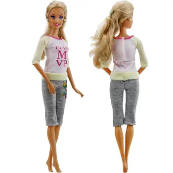 5 Določa Modne Obleke Mešani Slog Priložnostne Obrabe Ročno T-shirt Bluzo in Hlače, Krilo Obleko Za Barbie Lutka 12