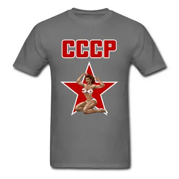 CCCP T-shirt Vroče Moški C C C P T Srajce Nov Prihod Mens Vrhovi Tees Seksi Pin-Up Dekle Tshirt Bombaža, Bež Camisa ZSSR Rdeča Zvezda Tiskanja