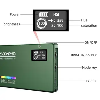 Soonpho P10 8W RGB 2500K-8500K Mini Video LED Luči Fill Light Vgrajeno Baterijo za Telefon, Fotoaparat, Snemanje Studio