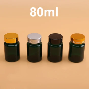 100 KOZARCEV 80ML Prosojno Temno Zelena Barva PET Plastenka z Vijakom Kovinski Pokrovček, Plastično Kapsulo Steklenico, 80CC Medicine Steklenice--NOV