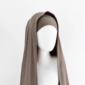 2021 Novo Bleščečo Belušno Jersey Hidžab Tiste Ženske Rute Diamonds 2 Kos Oblačila Hidžab Muslimanskih Moda Islam Notranje Skp Bonnet Turbans
