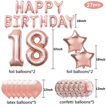 1set Rose Zlata Folija Baloni 18. Srečen Rojstni dan Baloni 18 Let, Rojstni dan, Obletnico Dekor Otroci Odraslih Oseb Dekoracijo