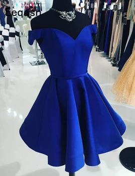Kratek Kraljevsko Modra Cocktail Obleke Off Ramo A-Line Saten Ženske Formalno Prom Stranka Obleke Ples Obleko 2020