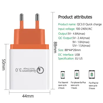 MLLSE 30W QC 3.0 Hitro Hitri Polnilnik 3 Port USB Hub Stenski Adapter za Polnilnik Za mobilni telefon