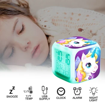 2020 Risanka Samorog Alarm Ure Otroci Otrok Zbudi Ura 7 Barva Spreminja, LED Nočna Lučka Ure