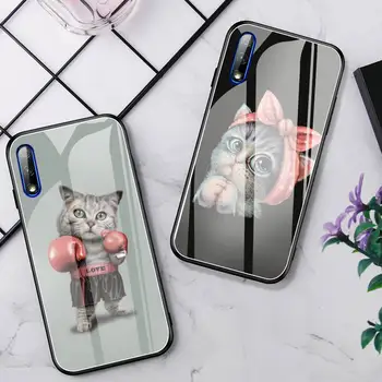 Art Živalskih Mačka Primeru Telefon Stekla Za Huawei P30 Lite 20 Por P9 10 Mate 10 9 Čast, 8 X 9 10 NOVA 5 Pokrov
