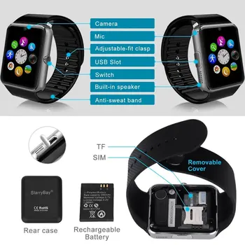 Pametno Gledati Spanja Monitor Pedometer 2G Kartice SIM Klic Kamera, Bluetooth, Touch Screen Moški Ženske Smartwatch
