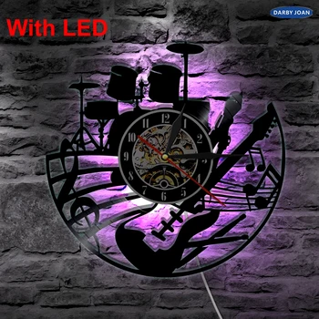 LED Stenska Osvetlitev Okrasni glasbeni instrument design ročno vinil zapis stenska ura z svetlobe ozadja-Dan Mrtvih