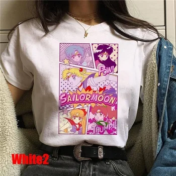Sailor Moon Kawaii ženska Majica s kratkimi rokavi Risanka Ženski zgornji deli oblačil Ulzzang Harajuku T-shirt 90. letih korejskem Slogu T shirt Graphic Tee Vrh za Otrok