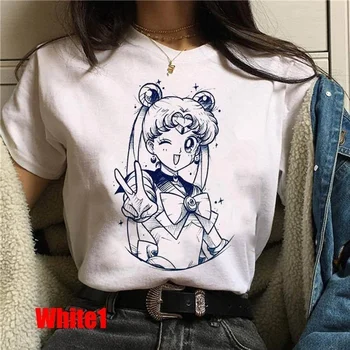 Sailor Moon Kawaii ženska Majica s kratkimi rokavi Risanka Ženski zgornji deli oblačil Ulzzang Harajuku T-shirt 90. letih korejskem Slogu T shirt Graphic Tee Vrh za Otrok