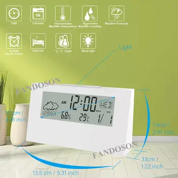 FANDSON NOV Digitalni LCD Namizna ura s Koledarjem in Temperatura Vlažnost Vremenske razmere Sodobne tabela ura