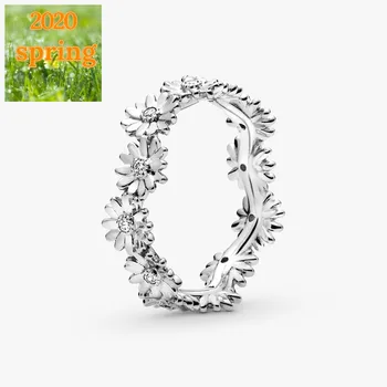 2020 Pomlad Modni Nakit 925 Sterling Silver Obroči Utrla Peneče Daisy Cvet Srebrno Barvo Obroča Cvet Latice Band Obroči