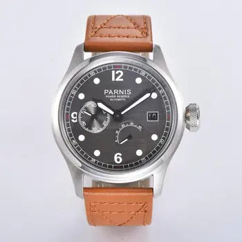 PARNIS 47mm Novo nerjavečim blac izbiranje rezerve moči datum Svetlobna avtomatska ura Usnjeni pašček ST 2530 mehanske mens watch