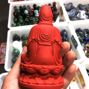Naravno rdeča cinnabar vklesan Avalokitesvara oprema kosov za zaščito miru in blaginje bolezni hiša