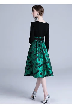 SMTHMA VISOKE KAKOVOSTI Najnovejši 2019 Oblikovalec vzletno-pristajalne Steze Mozaik Obleko za Ženske z Dolgimi Rokavi Krasen Cvetlični Jacquardske Obleko