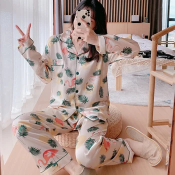 Rokav Pijama More Proti-Vrat Sleepwear Dolgo Tanko HomewearPyjama MujerAutumn Pozimi Pižamo Kompleti Za Ženske