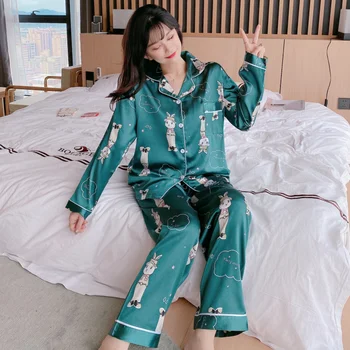 Rokav Pijama More Proti-Vrat Sleepwear Dolgo Tanko HomewearPyjama MujerAutumn Pozimi Pižamo Kompleti Za Ženske