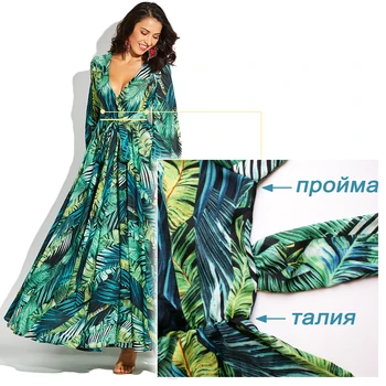 Nove ženske maxi obleko boho Tropski v vratu čipke zelena tiskanja plus velikost obleko poletje obleko plaži priložnostne počitnice dolgo obleko