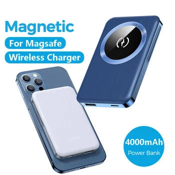 Za Magsafe Brezžični Polnilnik Moč Banke, Ultra-Tanek 4000 mah Magnetni Polnjenje PowerBank Za iPhone12 Pro Max Mini Samsung Xiaomi