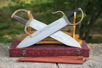 Visoko Kakovostna Kitajska Wing Chun-Bart Cham Dao Noži Nož Kratek Meč Vzorec Damask Jekla Rezilo Usnje Scabbard