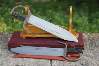 Visoko Kakovostna Kitajska Wing Chun-Bart Cham Dao Noži Nož Kratek Meč Vzorec Damask Jekla Rezilo Usnje Scabbard