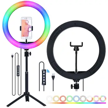 FOSOTO RGB Led Selfie Obroč svetlobe Z Imetnik USB Fotografske Razsvetljave Svetilke Ringlight S Stojalom Za Ličila Video v Živo Youtube