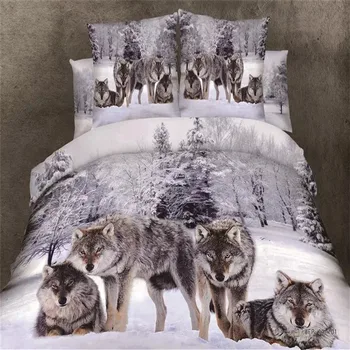 3d sneg wolf kralj/kraljica/twin velikost 3/4pcs posteljnina nabor rjuhe/doona kritje posteljo stanja blazino primerih, posteljnina nabor