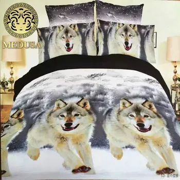 3d sneg wolf kralj/kraljica/twin velikost 3/4pcs posteljnina nabor rjuhe/doona kritje posteljo stanja blazino primerih, posteljnina nabor
