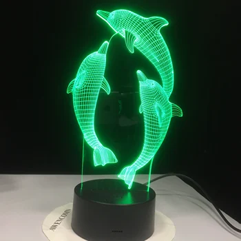 GX3578 Dolphin Oblike 3D Iluzije Lučka 7 Sprememba Barve Dotik Stikala LED Nočna Lučka Akril Namizno svetilko Vzdušje Lučka Novost Lučka
